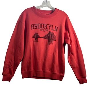 Hires Brooklyn New York 1996 Brooklyn Bridge Graphic Red Sweatshirt XS